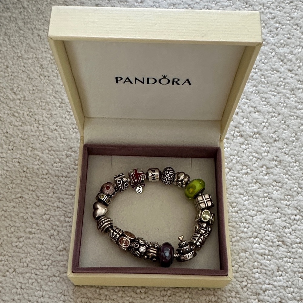 Pandora Silver Bracelet with 20 Charms, Size 7